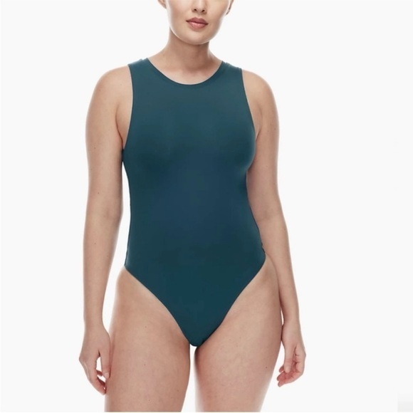 Aritzia Tops - Aritzia Babaton Contour‎ 90s Stretch Tank Bodysuit Teal Sleeveless Medium